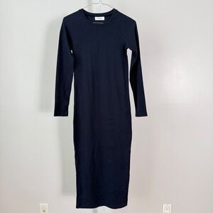 LEGOE Heritage‎ sz 1  Long Sleeve Midi Dress Black Cotton Stretch Cozy Casual